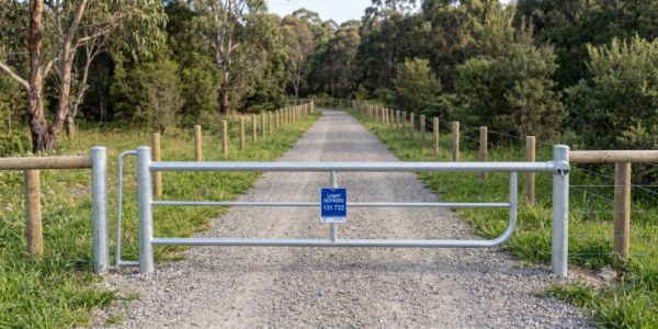 Heavy duty access gate Melbourne Water specification installation