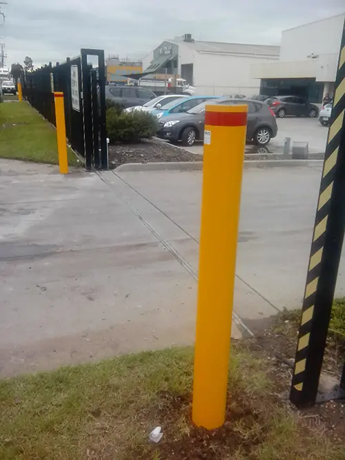 Steel bollards stopping trucks hitting gates in Laverton